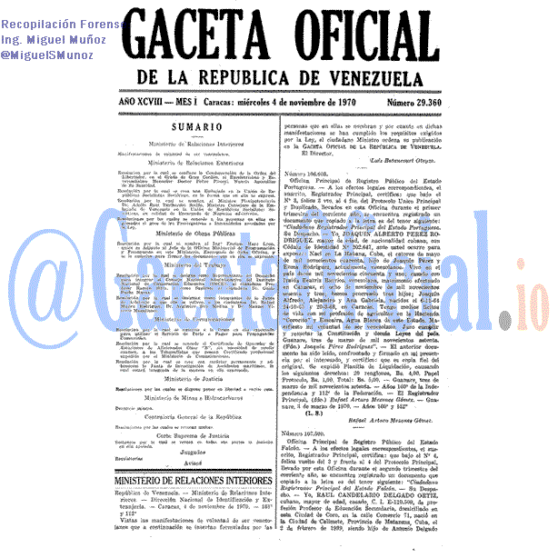Gaceta Oficial 29360 del 4 Noviembre 1970