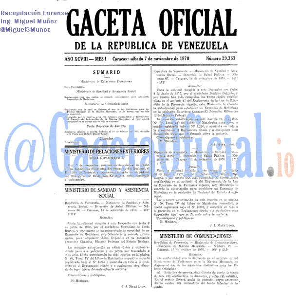 Gaceta Oficial 29363 del 7 Noviembre 1970