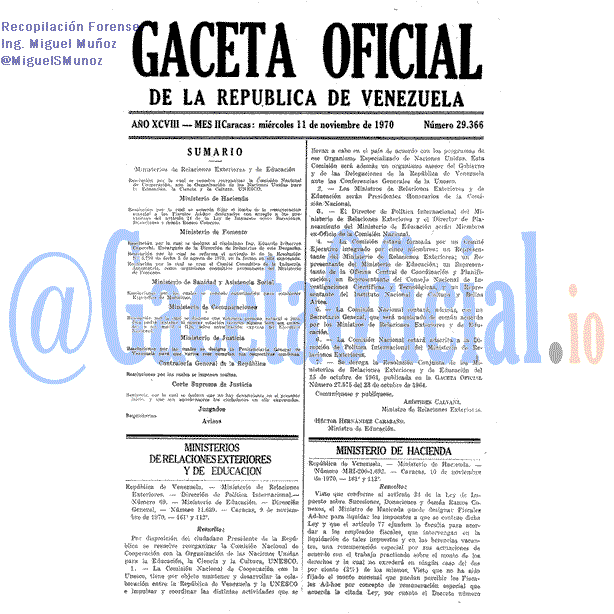 Gaceta Oficial 29366 del 11 Noviembre 1970