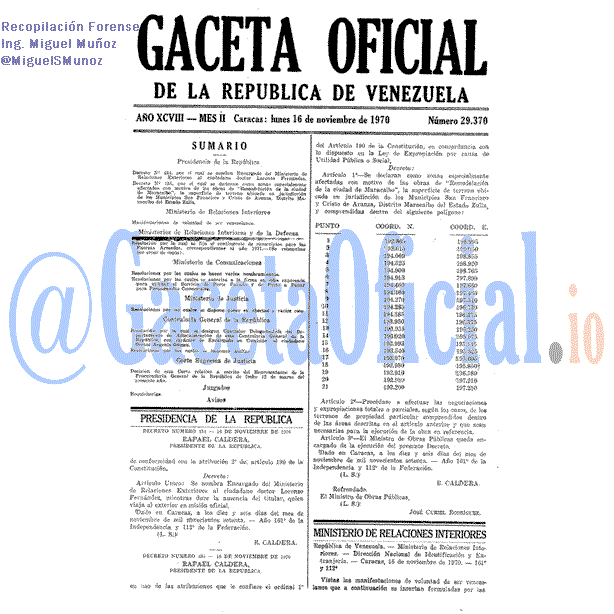 Gaceta Oficial 29370 del 16 Noviembre 1970
