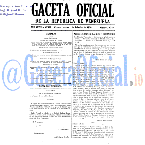 Gaceta Oficial 29383 del 1 Diciembre 1970