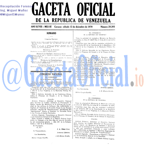 Gaceta Oficial 29393 del 12 Diciembre 1970