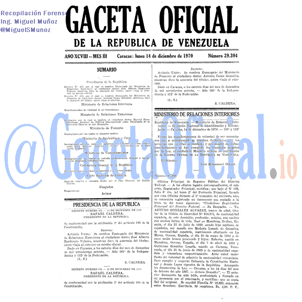 Gaceta Oficial 29394 del 14 Diciembre 1970