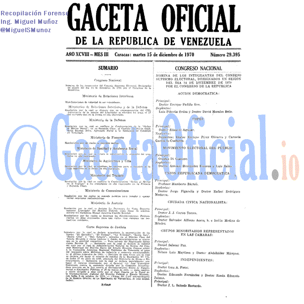 Gaceta Oficial 29395 del 15 Diciembre 1970