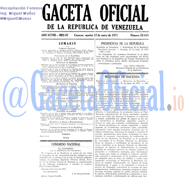 Gaceta Oficial 29414 del 12 Enero 1971