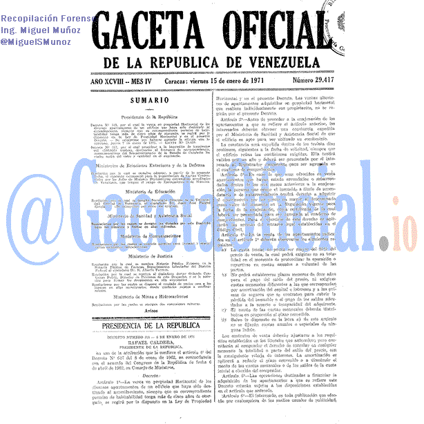 Gaceta Oficial 29417 del 15 Enero 1971