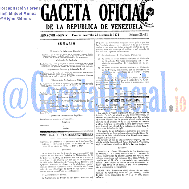 Gaceta Oficial 29421 del 20 Enero 1971