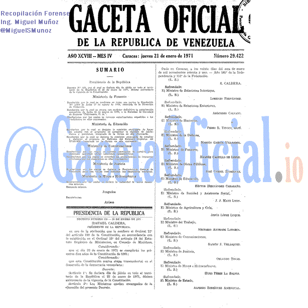 Gaceta Oficial 29422 del 21 Enero 1971