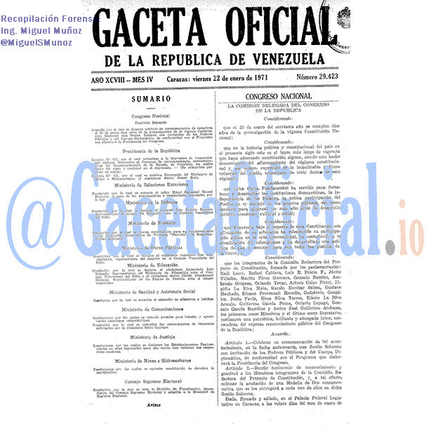Gaceta Oficial 29423 del 22 Enero 1971