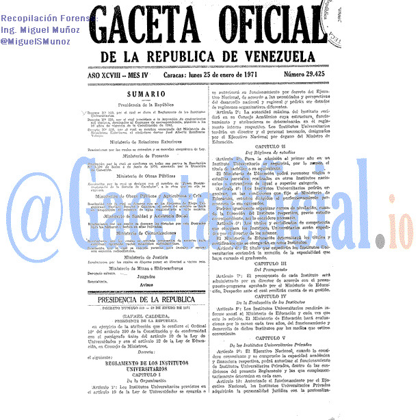 Gaceta Oficial 29425 del 25 Enero 1971