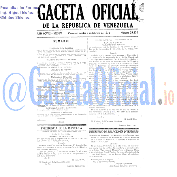 Gaceta Oficial 29430 del 2 Febrero 1971