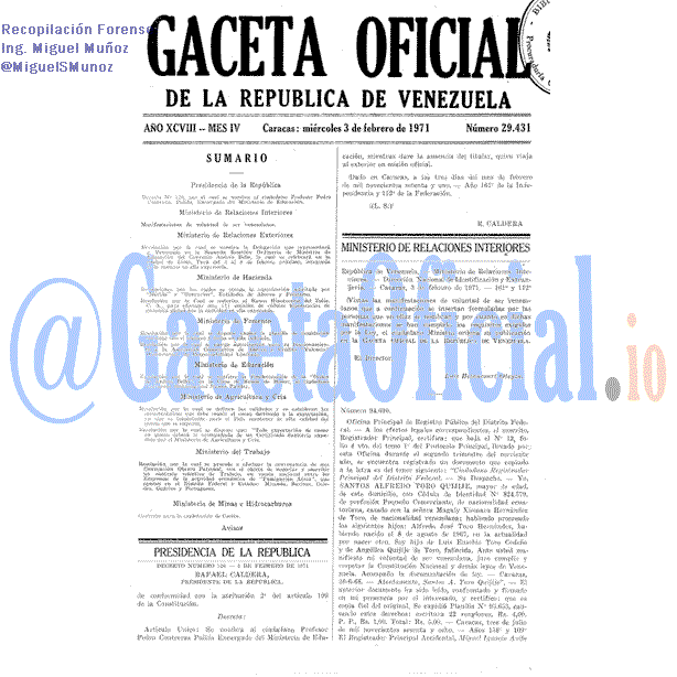 Gaceta Oficial 29431 del 3 Febrero 1971