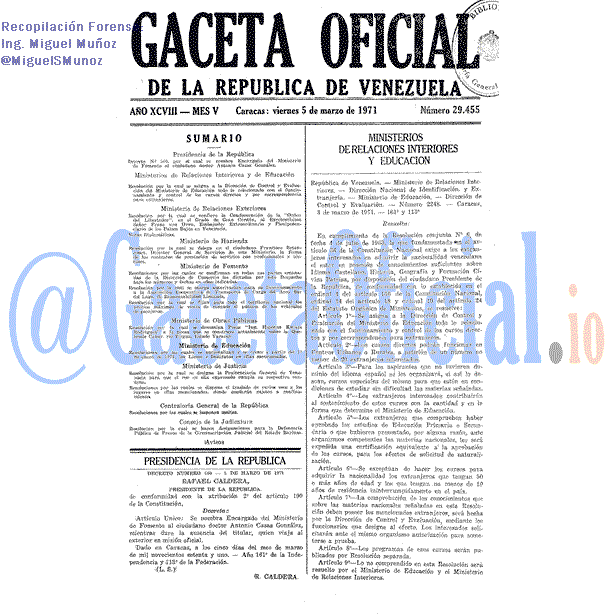 Gaceta Oficial 29455 del 5 Marzo 1971