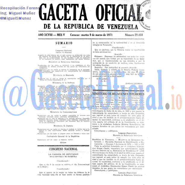 Gaceta Oficial 29458 del 9 Marzo 1971