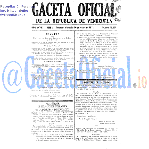 Gaceta Oficial 29459 del 10 Marzo 1971
