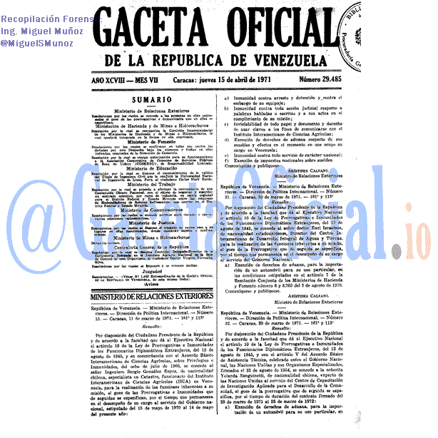 Gaceta Oficial 29485 del 15 Abril 1971