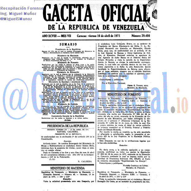 Gaceta Oficial 29486 del 16 Abril 1971