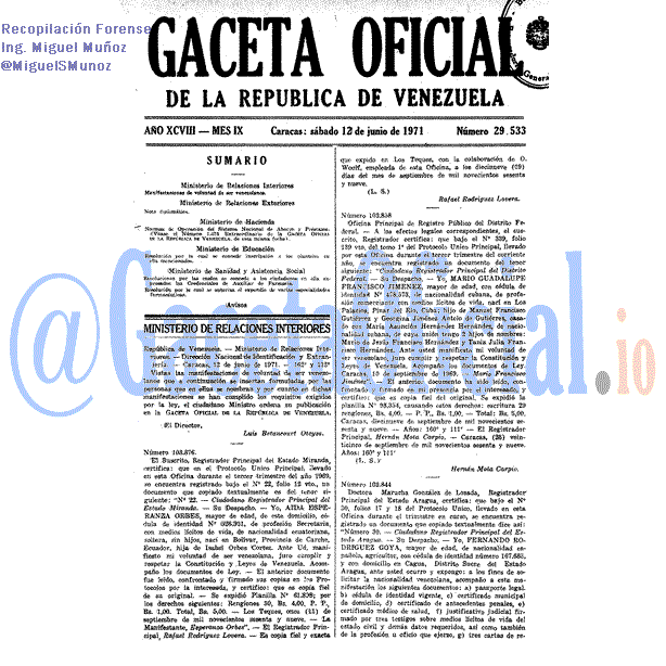 Gaceta Oficial 29533 del 12 Junio 1971