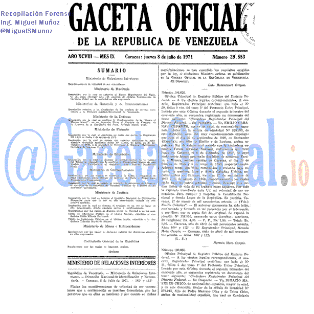 Gaceta Oficial 29553 del 8 Julio 1971