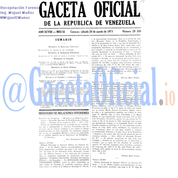 Gaceta Oficial 29596 del 28 Agosto 1971