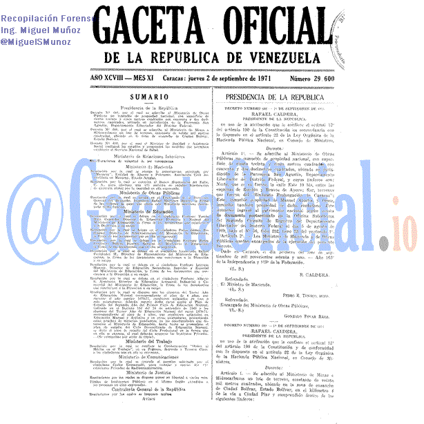 Gaceta Oficial 29600 del 2 Septiembre 1971