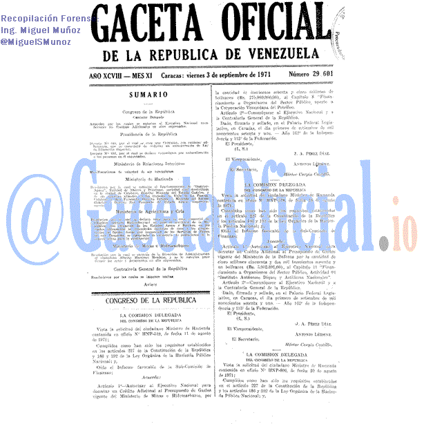 Gaceta Oficial 29601 del 3 Septiembre 1971