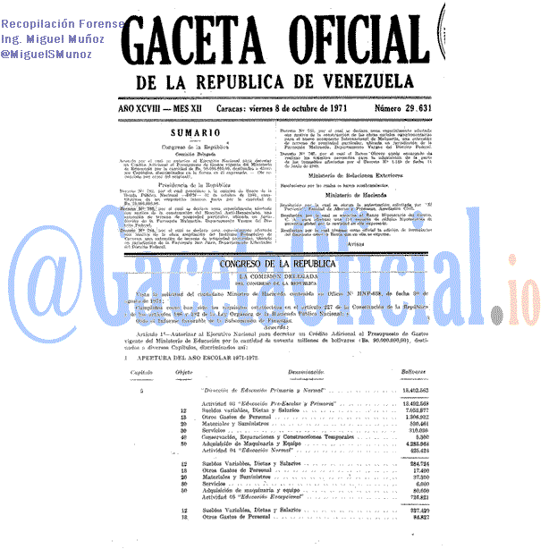 Gaceta Oficial 29631 del 8 Octubre 1971