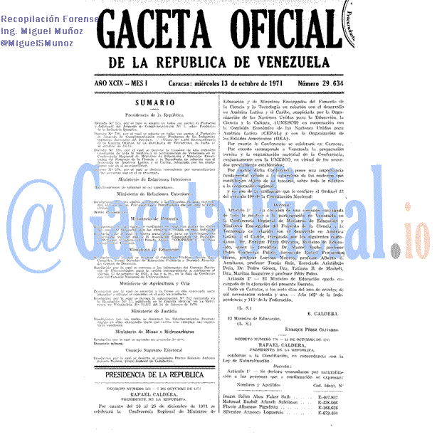 Gaceta Oficial 29634 del 13 Octubre 1971