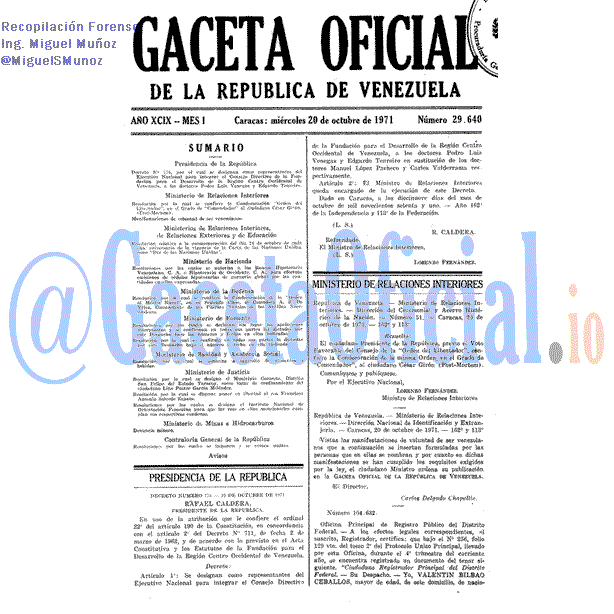 Gaceta Oficial 29640 del 20 Octubre 1971