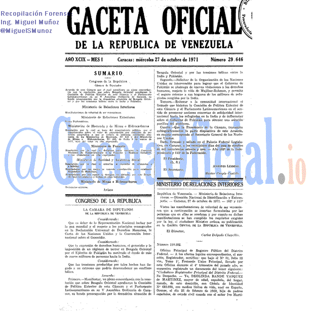 Gaceta Oficial 29646 del 27 Octubre 1971