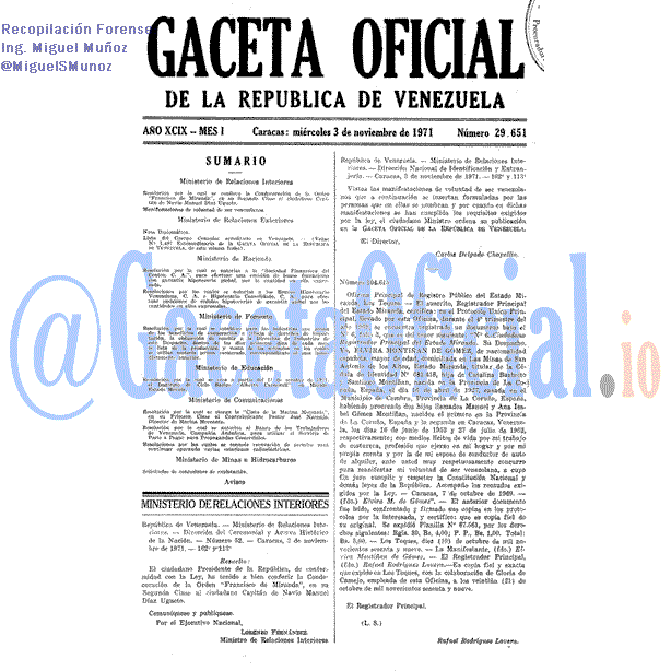 Gaceta Oficial 29651 del 3 Noviembre 1971