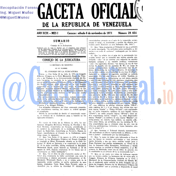 Gaceta Oficial 29654 del 6 Noviembre 1971