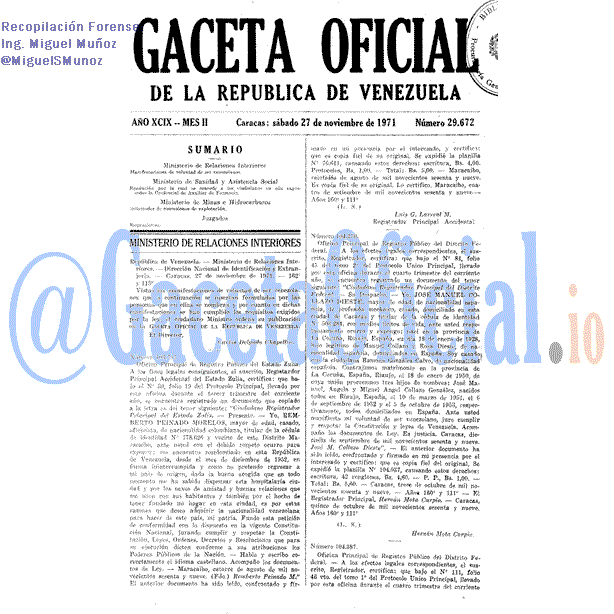 Gaceta Oficial 29672 del 27 Noviembre 1971