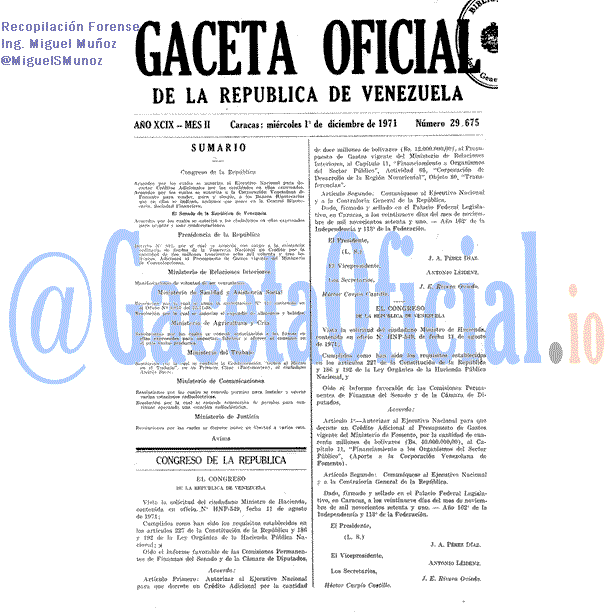 Gaceta Oficial 29675 del 1 Diciembre 1971