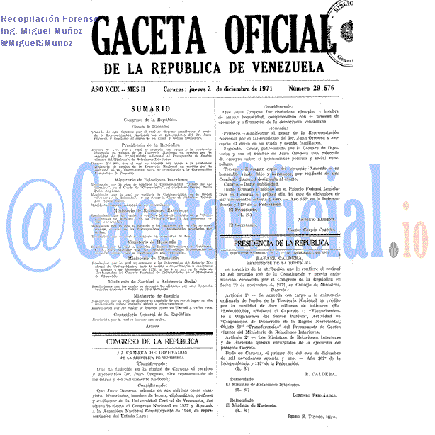 Gaceta Oficial 29676 del 2 Diciembre 1971