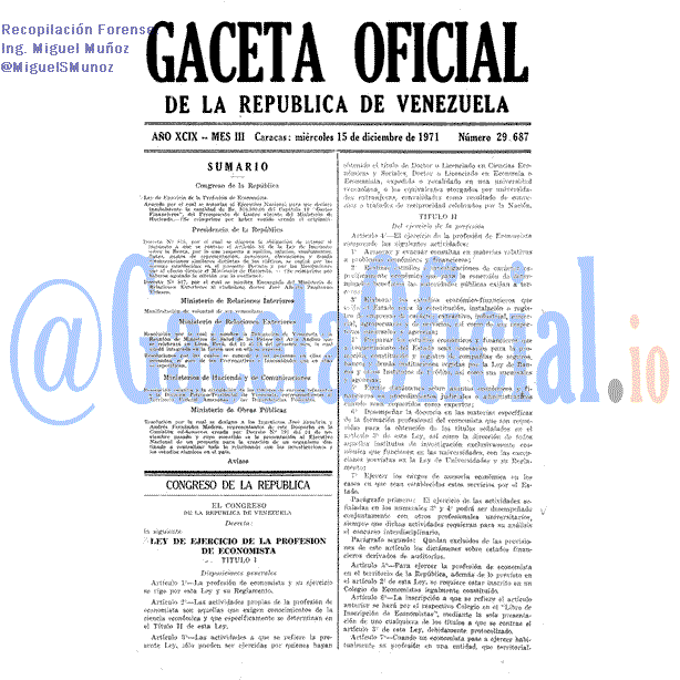 Gaceta Oficial 29687 del 15 Diciembre 1971