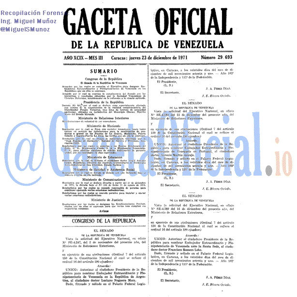 Gaceta Oficial 29693 del 23 Diciembre 1971
