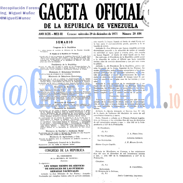 Gaceta Oficial 29696 del 29 Diciembre 1971