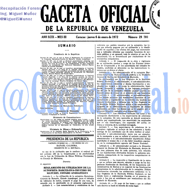 Gaceta Oficial 29701 del 6 Enero 1972