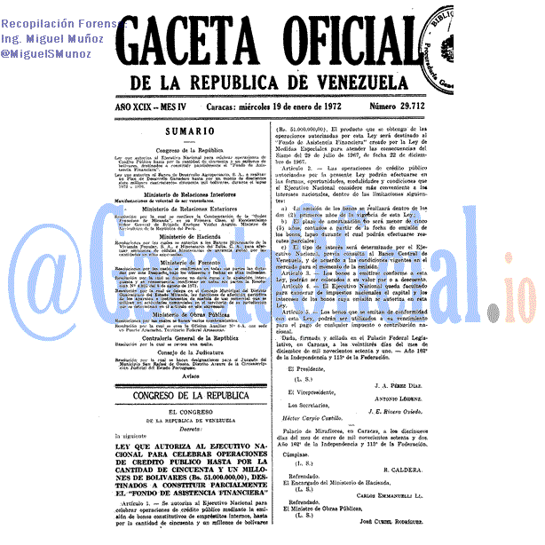 Gaceta Oficial 29712 del 19 Enero 1972