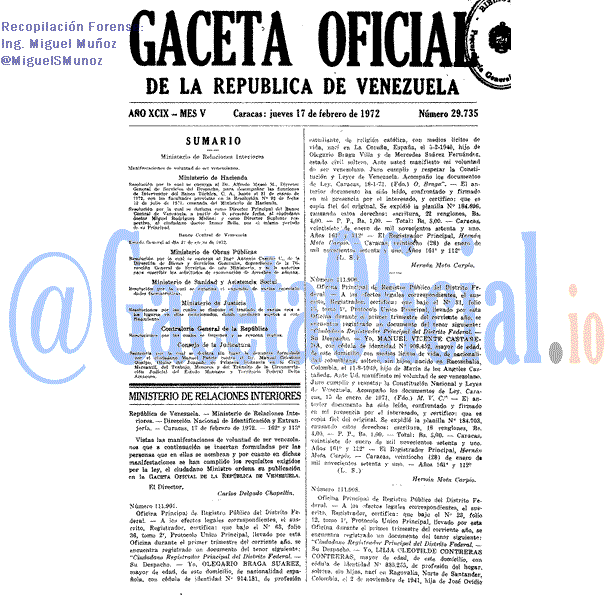 Gaceta Oficial 29735 del 17 Febrero 1972