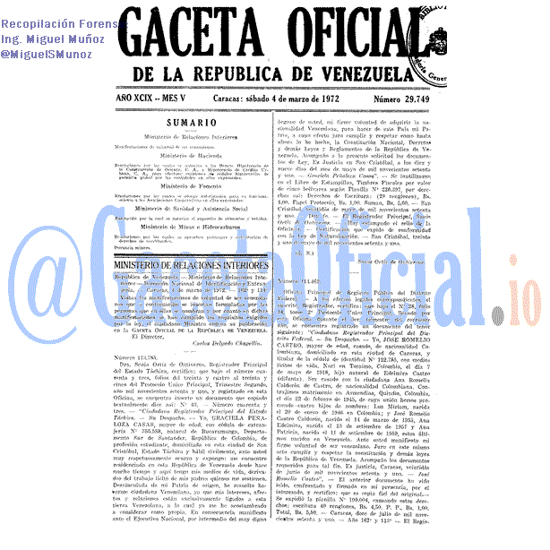Gaceta Oficial 29749 del 4 Marzo 1972