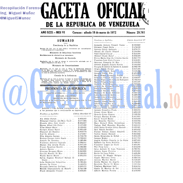 Gaceta Oficial 29761 del 18 Marzo 1972