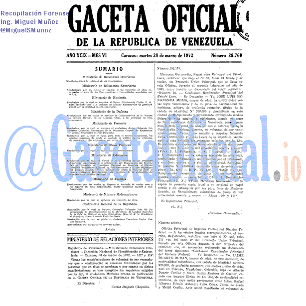 Gaceta Oficial 29769 del 28 Marzo 1972