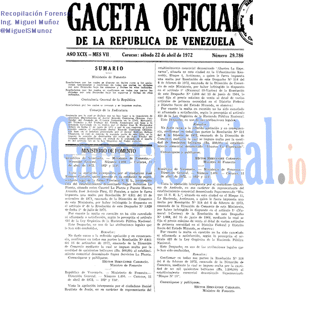 Gaceta Oficial 29786 del 22 Abril 1972