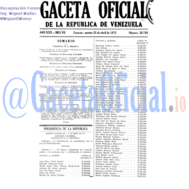Gaceta Oficial 29788 del 25 Abril 1972