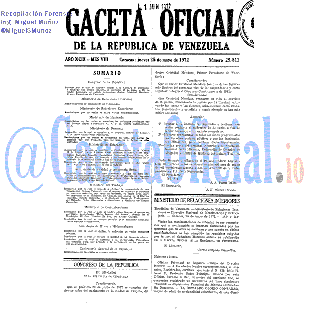 Gaceta Oficial 29813 del 25 Mayo 1972
