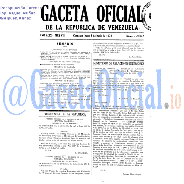 Gaceta Oficial 29822 del 5 Junio 1972