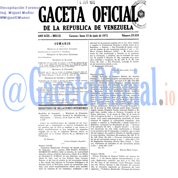 Gaceta Oficial 29828 del 12 Junio 1972