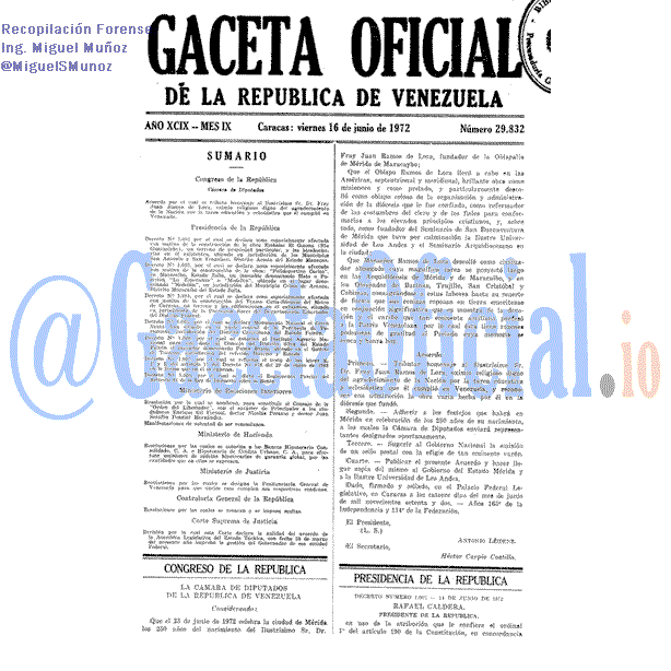 Gaceta Oficial 29832 del 16 Junio 1972